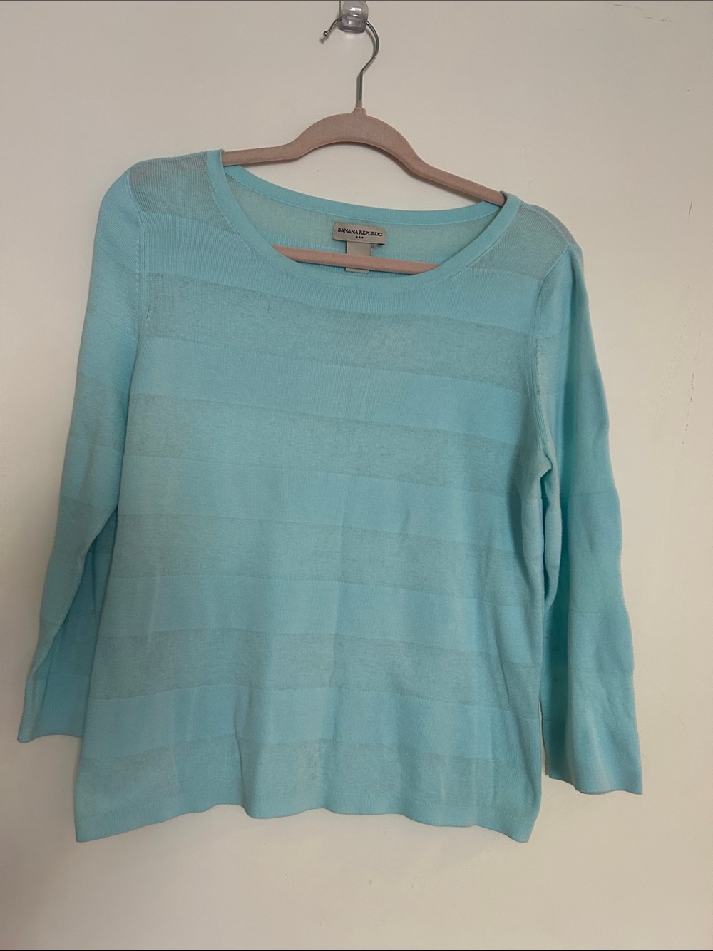 Banana Republic Aqua Striped Lightweight Crewneck Sweater